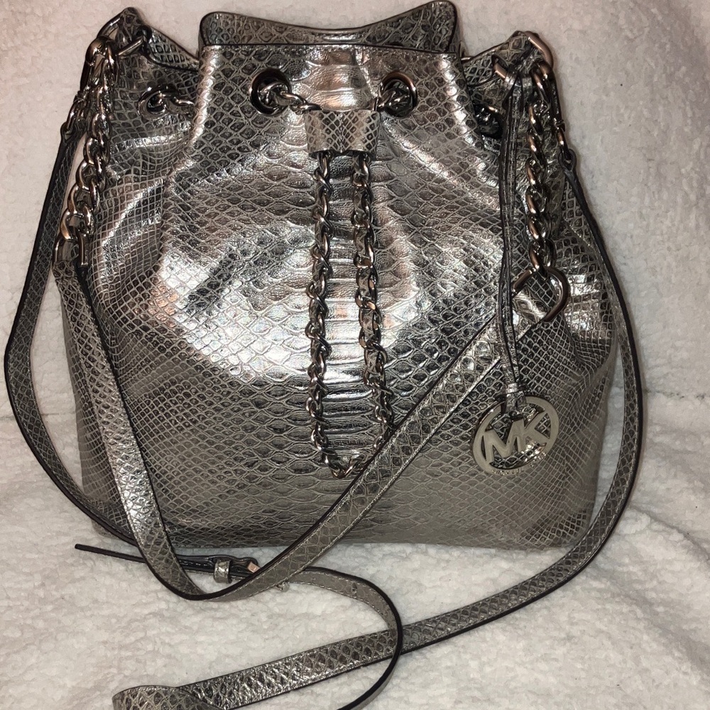 Michael Kors Metallic Silver Python leather Shoul… - image 13